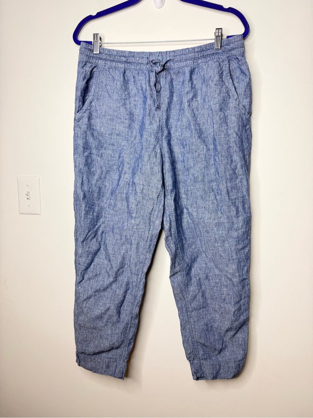 LL Bean Premium Linen Pull-On Ankle Pants, Mid-Rise Tapered-Leg coastal resort - Picture 3 of 10